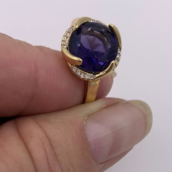 New, no tags, gold over stainless amethyst and diamonds, adjustable, deep colour - Picture 8 of 16